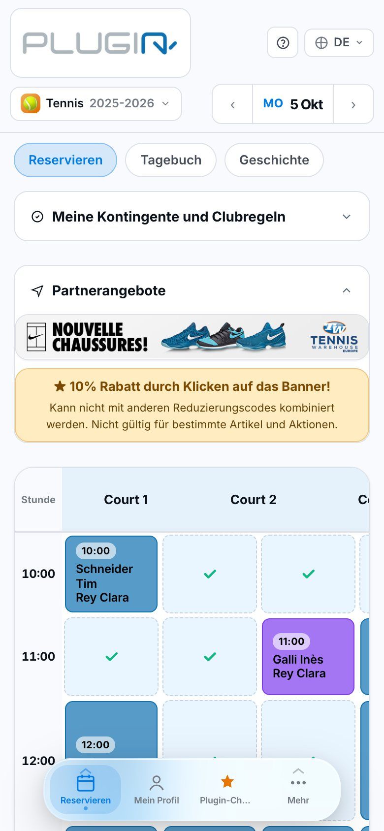 Bildschirmfoto der Plugin.ch-App